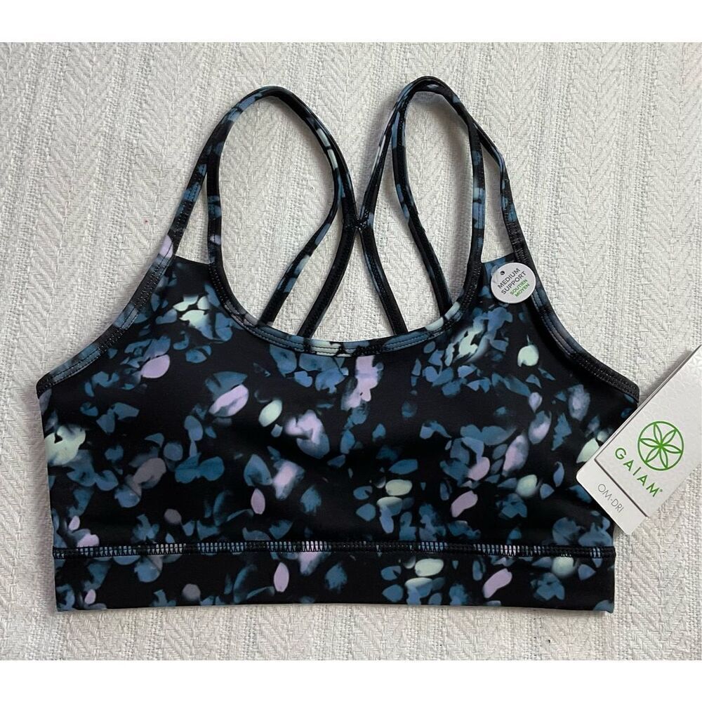 Gaiam XSMALL Sports Bra Strappy Back Medium Support Padded Activewear Top Floral